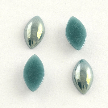 Pearlized Plated Opaque Glass Cabochons, Horse Eye, Dark Cyan, 14x7x3.5mm