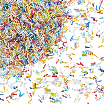 3000Pcs Transparent Colours Rainbow Glass Bugle Beads, AB Color, Mixed Color, 6x1.8mm, Hole: 0.6mm