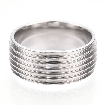 201 Stainless Steel Grooved Finger Ring Settings, Ring Core Blank for Enamel, Stainless Steel Color, 8mm, Size 7, Inner Diameter: 17mm