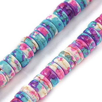 Baking Paint Synthetic Turquoise Beads Strands, with Enamel, Disc, Camellia, 6~6.5x2.5mm, Hole: 1~1.2mm, about 133~134pcs/strand, 14.57''(37cm)