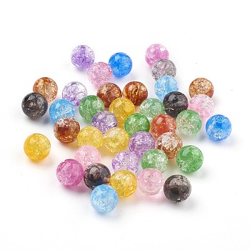 Transparent Crackle Acrylic Beads, Round, Mixed Color, 9.5~10x9mm, Hole: 2mm
