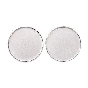 304 Stainless Steel Plain Edge Bezel Cups, Flat Round, Stainless Steel Color, 36x2mm, Tray: 35mm