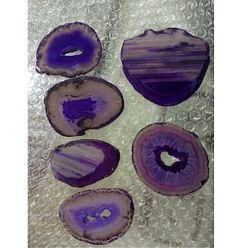 Natural Agate Slices Big Pendants, Dyed, Blue Violet, 50~110x27~60x5~10mm, Hole: 2mm, about 20~40pcs/kg