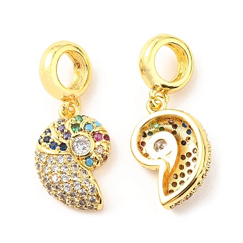 Brass Micro Pave Cubic Zirconia Pendents, Lead Free & Cadmium Free, Conch, Real 18K Gold Plated, 23mm, Pendent: 14.5x9.5x4mm, Hole: 4mm