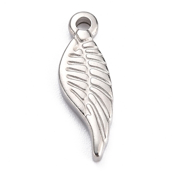304 Stainless Steel Pendants, Wing, Stainless Steel Color, 19x6x2mm, Hole: 1.6mm