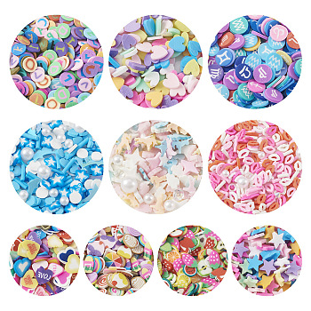 70G 10 Styles Handmade Polymer Clay Cabochons, Fashion Nail Art Decoration Accessories, Mixed Shapes, Mixed Color, 2~12x1.5~8x0.3~6mm, 7g/style