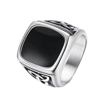 316 Titanium Steel Finger Ring with Enamel for Men, Rectangle, US Size 12(21.4mm)