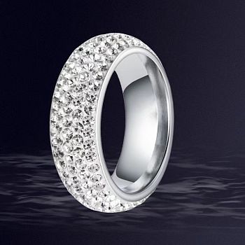 Stainless Steel Finger Rings for Women, with Polymer Clay Rhinestone, Stainless Steel Color, Inner Diameter: 18mm