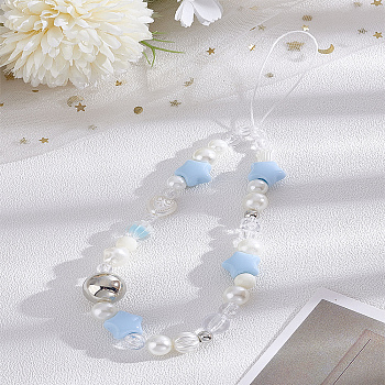 1Pc Star Resin Mobile Straps for Women, Phone Decorations Charm, Light Sky Blue, 208mm