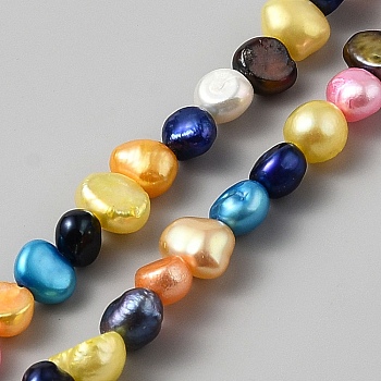 Natural Cultured Freshwater Pearl Beads Strands, Baroque Keshi Pearl Beads, Two Sides Polished, Dyed, Mixed Color, 4~5mm, Hole: 1mm, about 67pcs/strand, 13.39''(34cm)