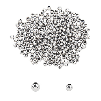 316 Surgical Stainless Steel Spacer Beads, Round, Stainless Steel Color, 3~4mm, Hole: 1~1.5mm, 600pcs/box