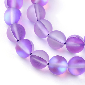 Synthetic Moonstone Beads Strands, Holographic Beads, Dyed, Frosted, Round, Dark Violet, 6mm, Hole: 1mm, about 60~62pcs/strand, 14~15 inch