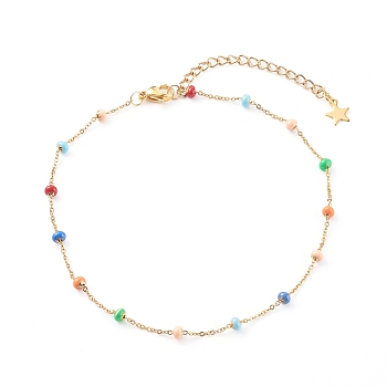 Stainless Steel Satellite Chain Anklets, with Enamel, Colorful, Golden, 9-3/4 inch(24.8cm)