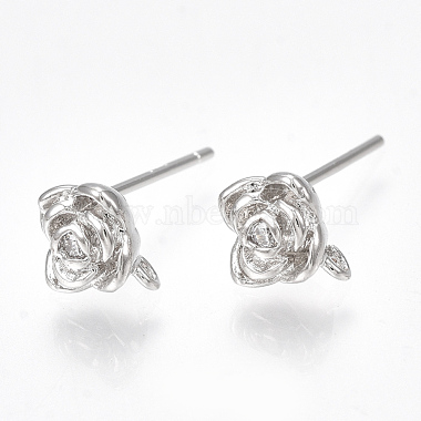 Real Platinum Plated Clear Flower Brass+Cubic Zirconia Stud Earring Findings