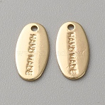 Brass Pendants, Oval with Word Handmade Charm, Real 14K Gold Plated, 12.5x6.5x0.6mm, Hole: 1.2mm(KK-WH0082-04G)