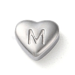 Non-Tarnish 201 Stainless Steel Beads, Stainless Steel Color, Heart, Letter M, 7x8x3.5mm, Hole: 1.5mm(STAS-M335-01M-P)