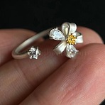 Brass Micro Pave Cubic Zirconia Cuff Open Rings for Women, Flower, Silver, US Size 4 1/4(15mm)~20mm(WGCAA1F-01)