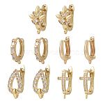 10Pcs 5 Style Brass Micro Pave Cubic Zirconia Hoop Earring Findings, Latch Back, Leaf & Teardrop & Cross, Real 18K Gold Plated, 15~19x11~15x1~3mm, 2Pcs/style(EJEW-TA0001-24)