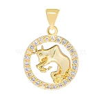 Brass Micro Pave Cubic Zirconia Pendants, Flat Round with Constellation Charm, Real 18K Gold Plated, Taurus, 16mm(PW-WG33873-02)
