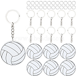 DIY Keychain Making Kits, including Acrylic Pendants, Iron Split Key Rings and 304 Stainless Steel Jump Rings, Flat Round with Ball Pattern, Volleyball, 49.5x1.5mm, Hole: 2.5mm(DIY-SP0007-38E)