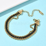 304 Stainless Steel & Rhinestone Rope Chain Double Layers Bracelets for Women, Flat Round, Ion Plating(IP), Long-Lasting Plated, Real 18K Gold Plated, 6.73 inch(17.1cm)(BJEW-F540-09G)