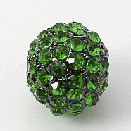 Alloy Rhinestone Beads, Grade A, Round, Gunmetal, Peridot, 10mm, Hole: 2mm(RB-A034-10mm-A07B)