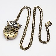 Alloy Owl Wing Design Openable Pendant Pocket Watch Necklaces with Iron Chains, Quartz Watch, Antique Bronze, 31.5 inch(80cm), Watch: 43x27x12mm(X-WACH-M011-01)