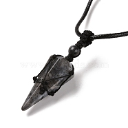 Natural Labradorite Pendants Necklaces, with Waxed Cord and Nylon Cord, Cone, 31.18 inch~33 inch(79.2~84cm), 1.5~2mm(NJEW-E140-A12)