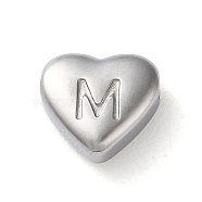 201 Stainless Steel Beads, Stainless Steel Color, Heart, Letter M, 7x8x3.5mm, Hole: 1.5mm(STAS-M335-01M-P)