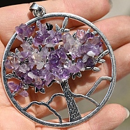 Natural Amethyst Pendants, with Alloy Findings, Flat Round, 62x56mm(PW-WGAD641-02)