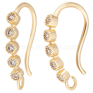 5 Pairs Rack Plating Brass Micro Pave Cubic Zirconia Earring Hooks, with Horizontal Loops, Long-Lasting Plated, Real 14K Gold Plated, 15x16x2mm, Hole: 1.4mm, Pin: 0.7mm(ZIRC-BBC0001-44)