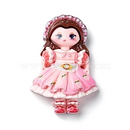 Cartoon Girls Opaque Resin Decoden Cabochons, Doll, Pearl Pink, 34.5x23.5x8.5mm(RESI-S392-05B-04)