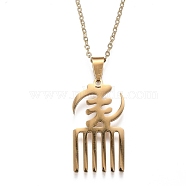 201 Stainless Steel Pendant Necklaces, with Lobster Claw Clasps, Adinkra Gye Nyame, Real 18K Gold Plated, 19-3/4 inch(50.1cm)(NJEW-H208-01G)