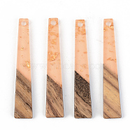 Transparent Resin & Walnut Wood Pendants, with Gold Foil, Trapezoid, Dark Salmon, 44.5x8x3mm, Hole: 2mm(RESI-S389-043A-B04)