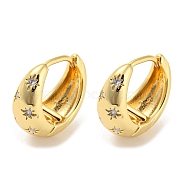 Brass Micro Pave Cubic Zirconia Hoop Earrings, Star, Real 16K Gold Plated, 17.5x8x18.5mm(EJEW-C066-02G)