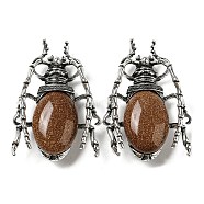 Dual-use Items Alloy Brooch, with Synthetic Goldstone, Spider, 49.5x35.5x15~16mm, Hole: 4x2.5mm(JEWB-C026-05D-AS)