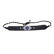 Adjustable Glass Seed Beads Braided Bead Bracelets, Rectangle with Eye, Black, 1-3/8 inch~3-1/8 inch(3.5~8cm)(BJEW-D442-26)
