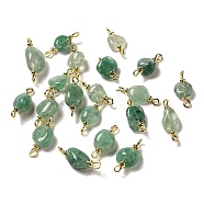 Natural Green Strawberry Quartz Connector Charms, Nuggets Links with Real 18K Gold Plated Brass Double Loops, 19~25.5x8~9.5x4~8.5mm, Hole: 1.8mm(FIND-C046-11B-G)