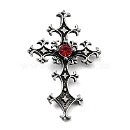 Tibetan Style Alloy Pendants, with Rhinestone, Cross Charms, Antique Silver, 49x30.5x5mm, Hole: 7.5x4mm(TIBE-L012-004AS)