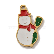 Christmas Theme 304 Stainless Steel Pendants, with Enamel, Real 14K Gold Plated, Snowman, 15x9x1mm, Hole: 1mm(STAS-Z093-08G)