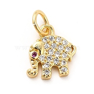 Rack Plating Brass Micro Pave Cubic Zirconia Charms, Elephant Charm, Long-Lasting Plated, with Jump Rings, Cadmium Free & Lead Free, Real 18K Gold Plated, 10.5x10x2mm, Hole: 3mm(KK-K270-17G)