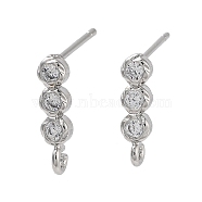 Brass Micro Pave Cubic Zirconia Studs Earring Findings, Long-Lasting Plated, Lead Free & Cadmium Free, Round, Platinum, 14x3.5mm, Hole: 1.5mm, Pin: 11.5x0.7mm(KK-K364-08P)