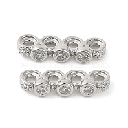 Rack Plating Brass Pave Clear Cubic Zirconia Spacer Bars, Flower Links, Long-Lasting Plated, Lead Free & Cadmium Free, Platinum, 4.5x13.5x2.5mm, Hole: 1.4mm(KK-B088-11C-P)