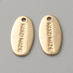 Brass Pendants, Oval with Word Handmade Charm, Real 14K Gold Plated, 12.5x6.5x0.6mm, Hole: 1.2mm(KK-WH0082-04G)