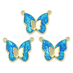 Rack Plating Brass Connector Charms, with Synthetic Opal, Long-Lasting Plated, Lead Free & Cadmium Free, Butterfly, Real 18K Gold Plated, 15.5x18.8x2.8mm, Hole: 1.2mm(KK-U032-19G)