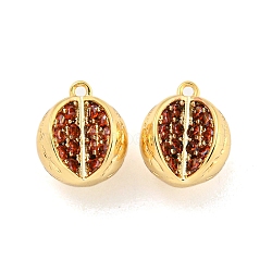 Brass Micro Pave Cubic Zirconia Pendants, Real 18K Gold Plated, Watermelon, 11x9x8mm, Hole: 1mm(KK-K369-02G-02)