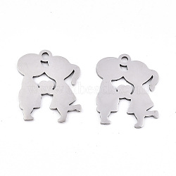 Valentine's Day 201 Stainless Steel Pendants, Laser Cut, Lovers, Stainless Steel Color, 19x15.5x0.9mm, Hole: 1.6mm(STAS-S081-063)