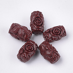 Synthetic Coral Beads, Dyed, Column with Flower, Brown, 22~23x14~14.5mm, Hole: 1.5mm(CORA-S027-09)
