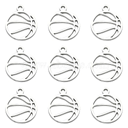 304 Stainless Steel Charms, Hollow, Sports Goods, Stainless Steel Color, Basketball Pattern, 12x10x1mm, Hole: 1mm(STAS-CJC0008-11P-02)