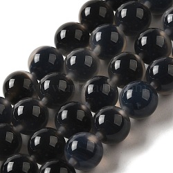 Natural Runny Agate Beads Strands, Round, Black, 8mm, Hole: 1mm, about 48pcs/strand, 15.16''(38.5cm)(G-K356-A02-02)